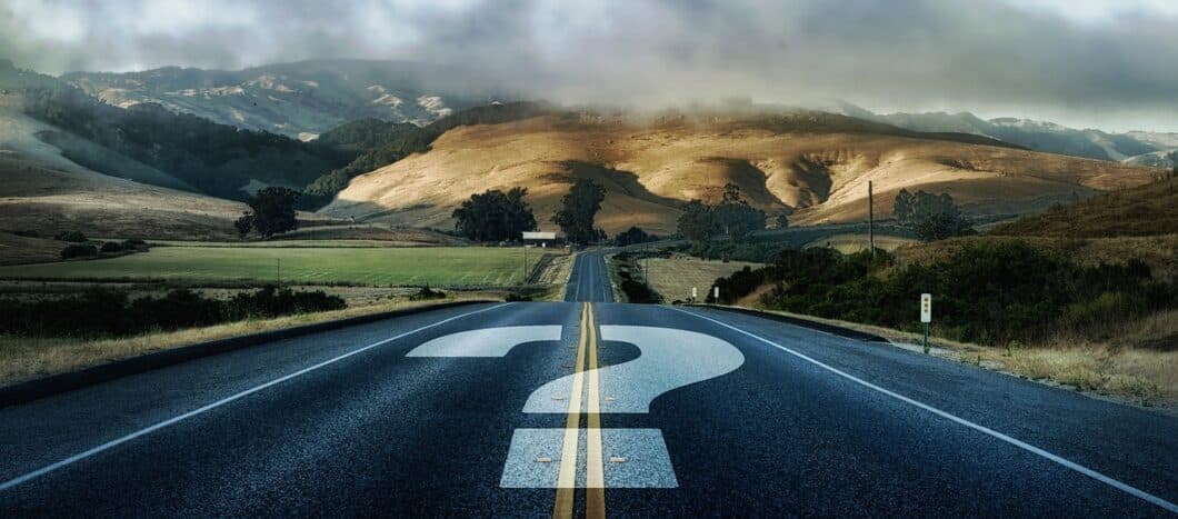 question mark, road, path